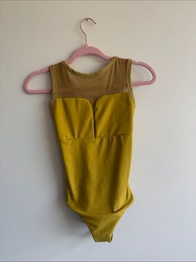 Five Dancewear Sleeveless Mustard Yellow Women's Bodysuit with Sheer Yoke